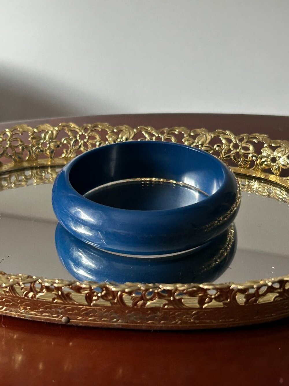 Vintage Navy Blue Lucite Bangle Bracelet Thick Rounded